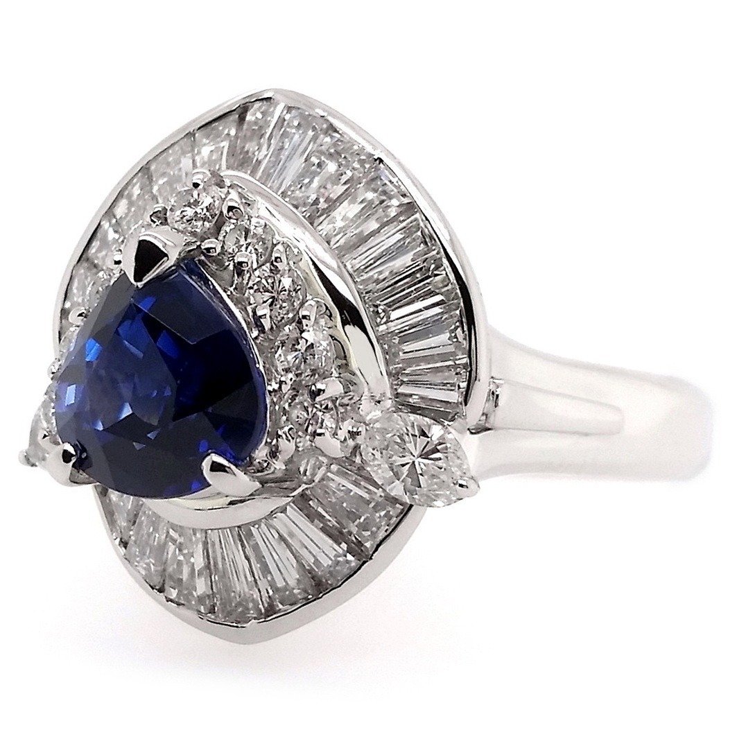 Natural Sapphire & Diamond Platinum Ring